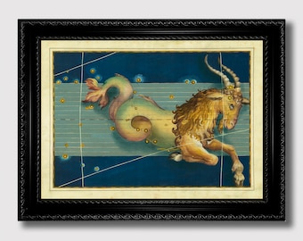 Capricorn Zodiac Poster – Retro Astronomy Constellation Wall Art, Celestial Sea Goat Print