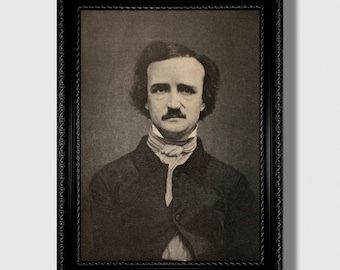 Dark Romanticism Portrait – Edgar Allan Poe Illustration, Creepy Literary Gothic Decor, Victorian Horror Print