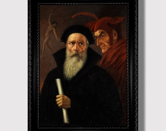 Faust & Mephistopheles – Okkulte Renaissance Kunstdruck, dunkle literarische Wanddekoration, mysteriöse Folklore-Legende