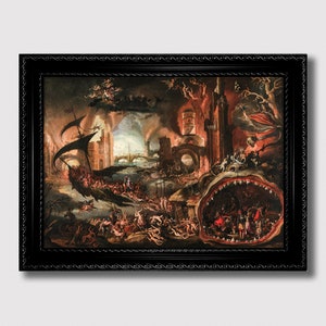 Scena infernale apocalittica - Stampa artistica di paesaggio oscuro, arazzo occulto, arte murale gotica infernale