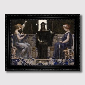 The Three Fates – Greek Mythology Art Print, Moirai Wall Poster, Dark Academia Decor, Ancient Destiny Sisters Illustration