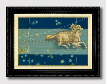 Aries Zodiac Constellation Print – Vintage Occult Astrology Artwork, Celestial Ram Wall Decor