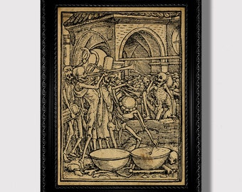 The Trumpeters of Death – Memento Mori Illustration, Medieval Skeleton Art Reproduction, Gothic Macabre Wall Decor
