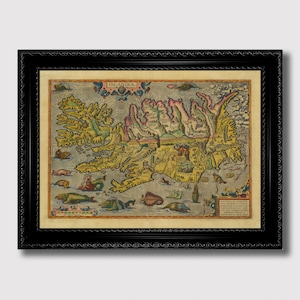 Vintage Landkarte von Island. Historischer Kunstdruck.