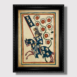 Medieval Knight on Horseback – Codex Manesse Art Print, Illuminated Manuscript Wall Decor, Chivalric Gothic Home Decoration