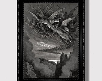 1800年代 ギュスターヴ・ドレ作 神曲 木版画「堕天使」サイン入り 特注