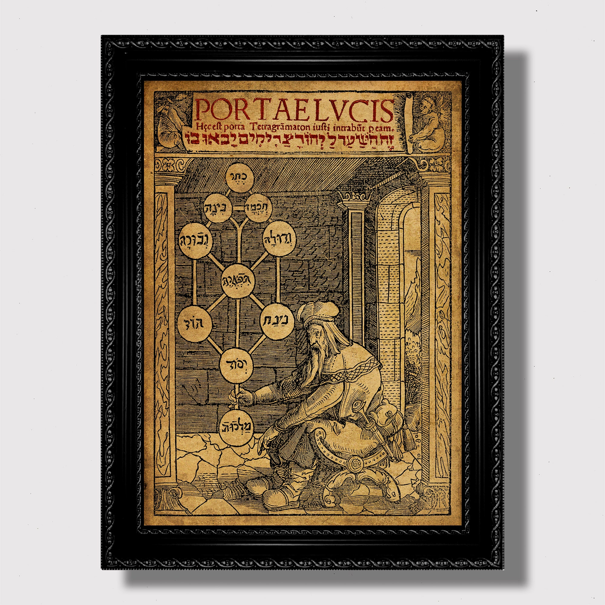 巨大 クリム 生命の木 抽象画 Tree of Life キャンバス 夜の月 Mystic Tree of Life Print – Antique Kabbalah Wall Decor, Sephiroth