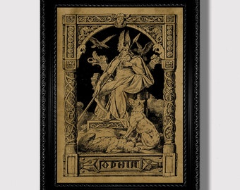 Odin the Allfather – Norse Mythology Wall Hanging, Viking God Print, Nordic Pagan Decor with Ravens and Wolves, Scandinavian Myth Art Poster