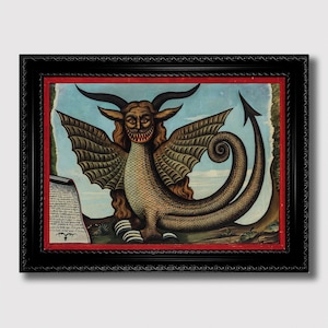 The Lake Monster – Antique Demon Illustration, Vintage Bestiary Art, Dark Mythical Wall Hanging, Folklore Creature Print