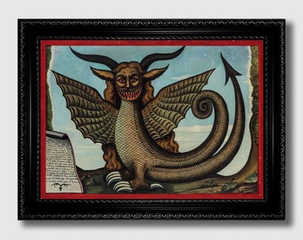 The Lake Monster – Antique Demon Illustration, Vintage Bestiary Art Print, Dark Mythical Wall Hanging