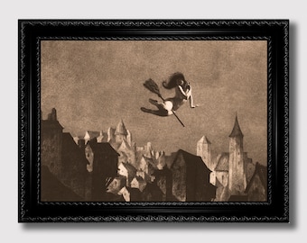 Ho Ho Off To The Sabbath – Witches’ Ride Art Print, Occult Folklore Wall Decor