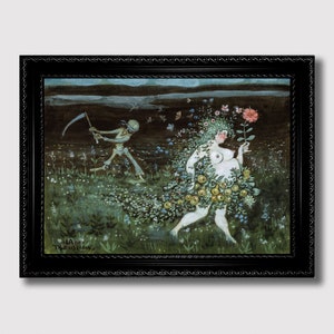 Life and Death – Eros and Thanatos Art Print, Mythological Symbolist Illustration, Surreal Gothic Wall Decor, Fantasy Gift Idea