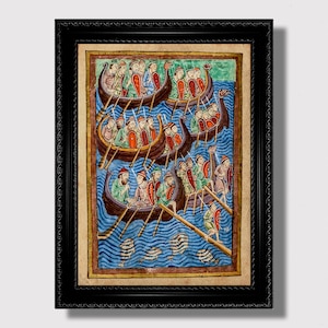 Viking War Fleet in Drakkars – Epic Medieval Sea Battle Scene, Norse Warriors in Combat, Historical Wall Art Print for Bold Interiors