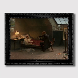 The Artist’s Death – Grim Wall Art Print, Dark Style Poster, Skeleton and Dying Man, Memento Mori Decor, Macabre Gothic Illustration