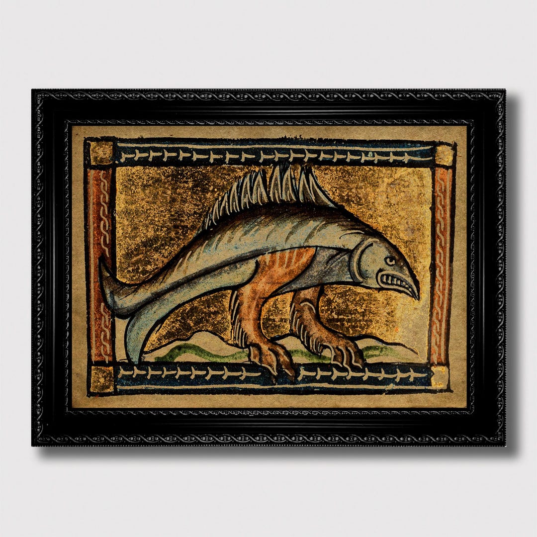 Medieval Cod Fish Strange Fish With Legs – Medieval Bestiary Creature Art Print in ...