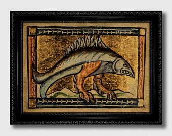 Strange Fish with Legs – Medieval Bestiary Creature Art Print in Illuminated Manuscript Style