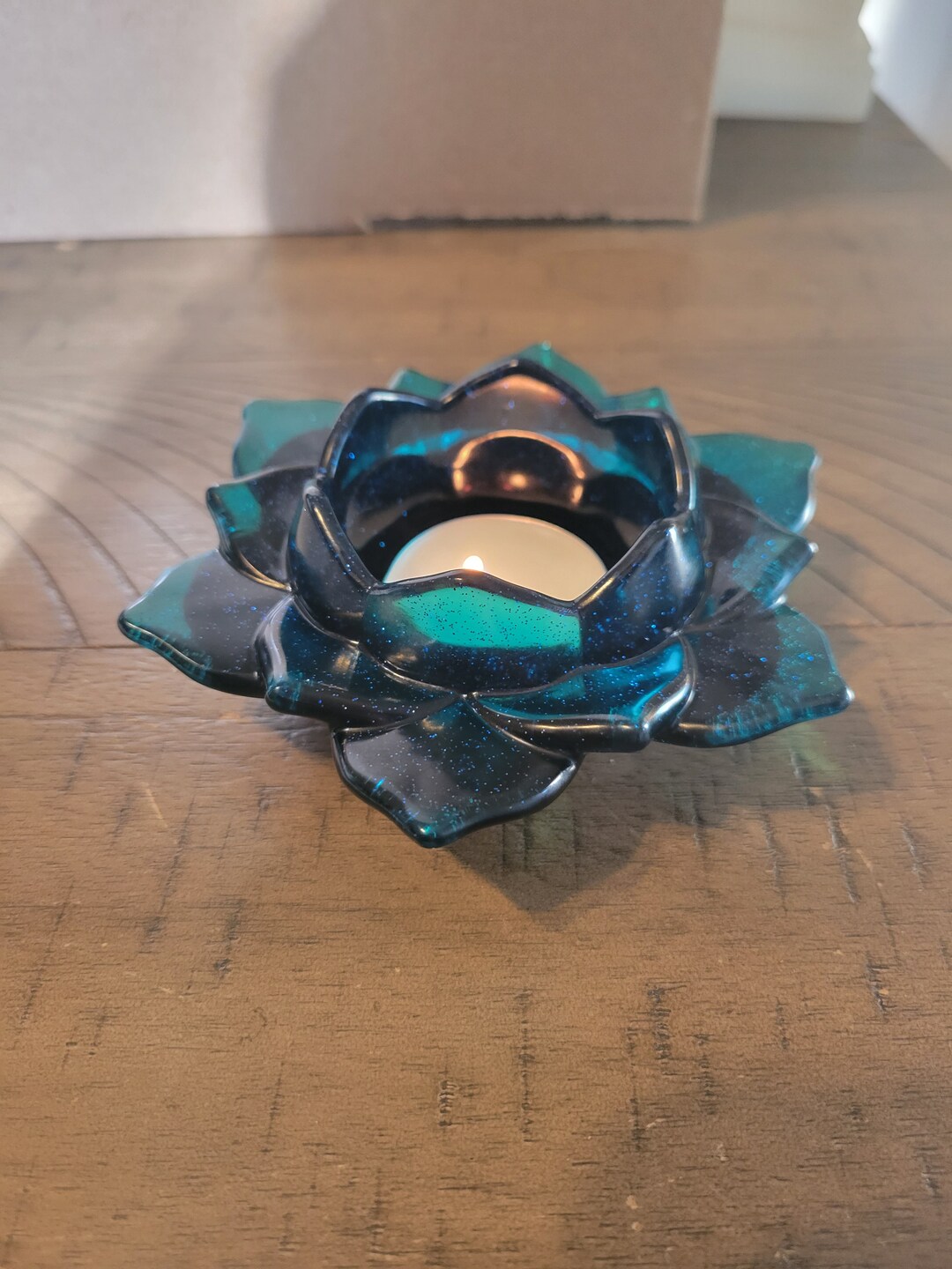 Lotus Flower Tealight Candle Holder Blue Black Epoxy Etsy