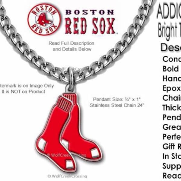 Boston Red Sox Necklace Stainless Steel Chain - Choose Your Length - Baseball Pendant Jewelry Sports Collectible Ted Williams FREE Ship #CB