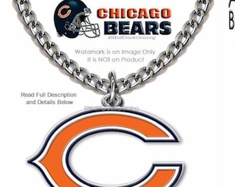 LARGE Chicago BEARS Stainless Steel Chain Necklace - Bear Down Football Sports - Choose Your Length - NEW Pendant Jewelry - Free Ship