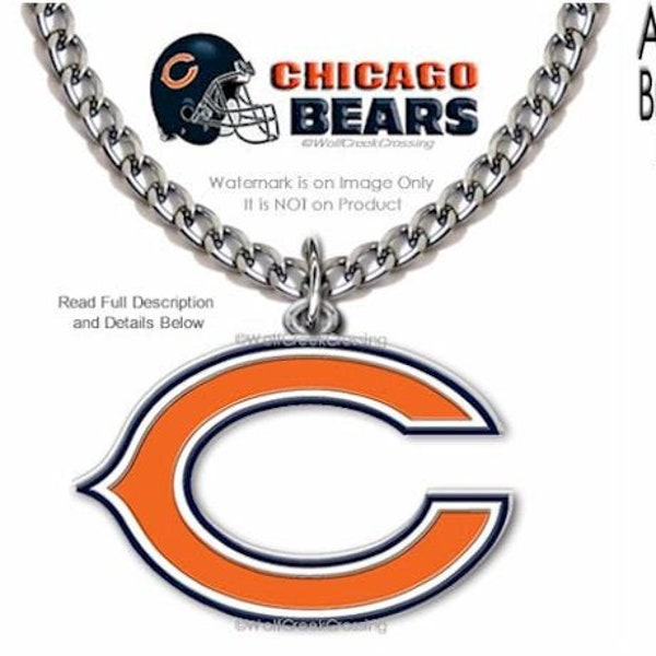 LARGE Chicago BEARS Stainless Steel Chain Necklace - Bear Down Football Sports - Choose Your Length - NEW Pendant Jewelry - Free Ship