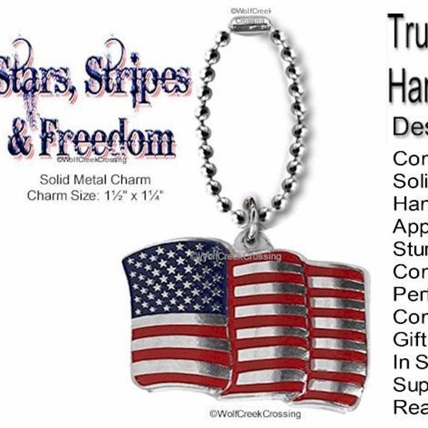 LARGE American Flag Auto Charm to Hang from Your Rear View Mirror - USA Patriotic Symbol of Freedom Car or Truck Charm NEW! - Free Shipping