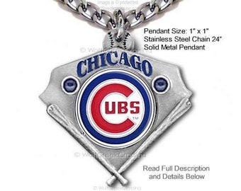 Chicago Cubs Necklace Stainless Steel Chain - Choose Your Length - Baseball Pendant Jewelry Sports Collectible Memorabilia NEW - FREE Ship