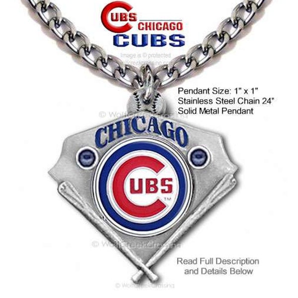 Chicago Cubs Necklace Stainless Steel Chain - Choose Your Length - Baseball Pendant Jewelry Sports Collectible Memorabilia NEW - FREE Ship