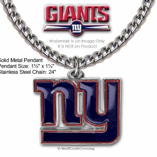 LARGE New York Giants Stainless Steel Chain Necklace -Choose your Length- Football Sports - Let's Go Giants - Nice & New! - Free Shipping!