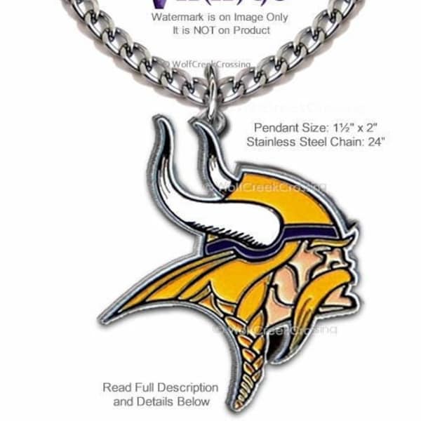 LARGE Minnesota Vikings Necklace - Choose Your Length - Stainless Steel Chain Football Sports Collectible Jewelry Pendant Free Ship NEW!