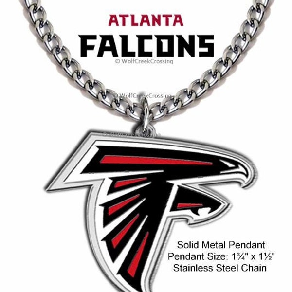 LARGE Atlanta Falcons Necklace Stainless Steel Chain - Choose Your Length - Football Sports Jewelry - Free Ship - NEW!