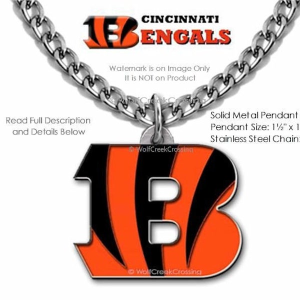 LARGE Cincinnati BENGALS Necklace Stainless Steel Chain - Choose Your Length - NEW Football Pendant Sports Jewelry Who Dey Nation  Free Ship