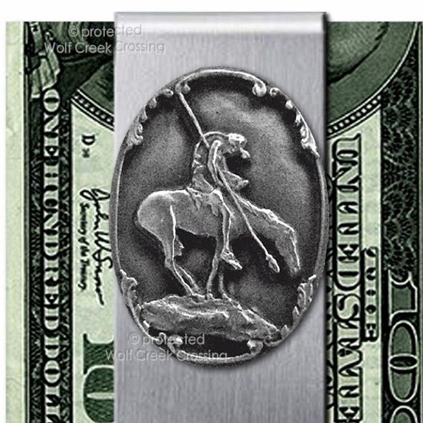 Large End of Trail Stainless Steel Money Clip -DISCONTINUED- South West Indian Native American Art Solid Metal Emblem NEW!  Free Shipping