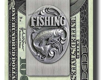 Dream Catch Fisherman Stainless Steel Money Clip - Fishing Rod Sportsman Fly Fish Trout Bass Gift Dad Brother Son Male NEW! - Free Shipping