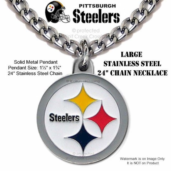 NEW! LARGE Pittsburgh Steelers Necklace Stainless Steel Chain - Choose Your Length - Football Collectible Jewelry Sports - Free Ship #R