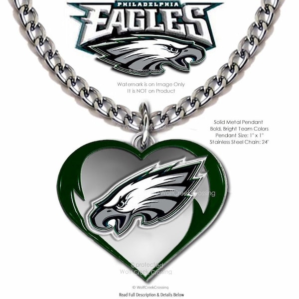 Philadelphia Eagles Love Necklace Stainless Steel Chain - Choose Your Length - Football Sports Heart Jewelry for Male / Female NEW Free Ship