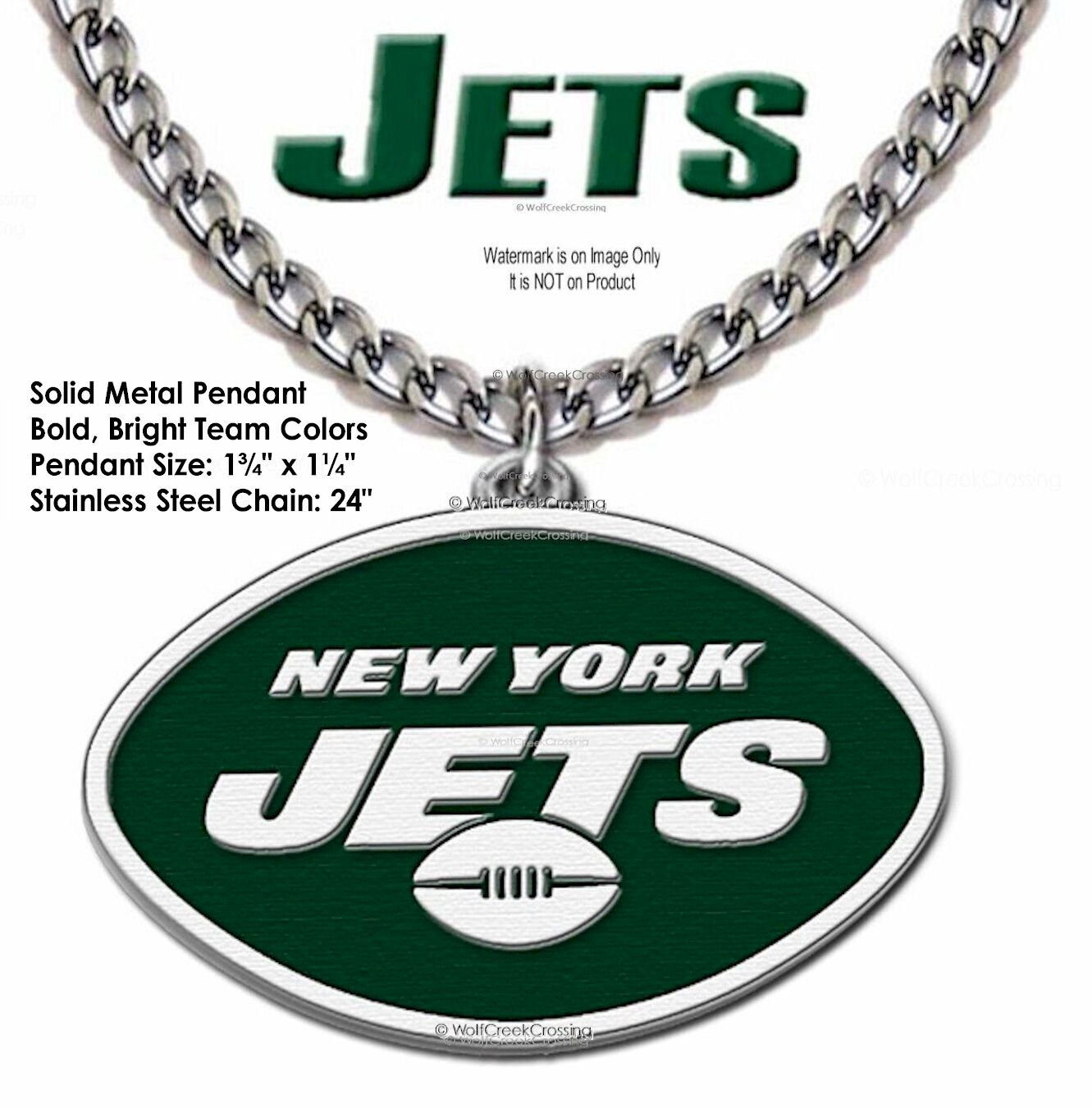 LARGE New York Jets Stainless Steel 24 Necklace Football Sports