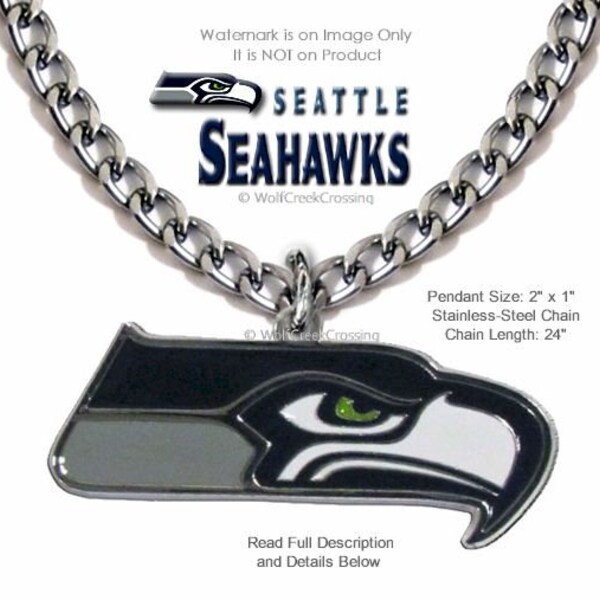 LARGE Seattle SEAHAWKS Necklace Stainless Steel Chain -Choose Your Length- Football Team Sports Pendant Collectible Jewelry NEW - Free Ship