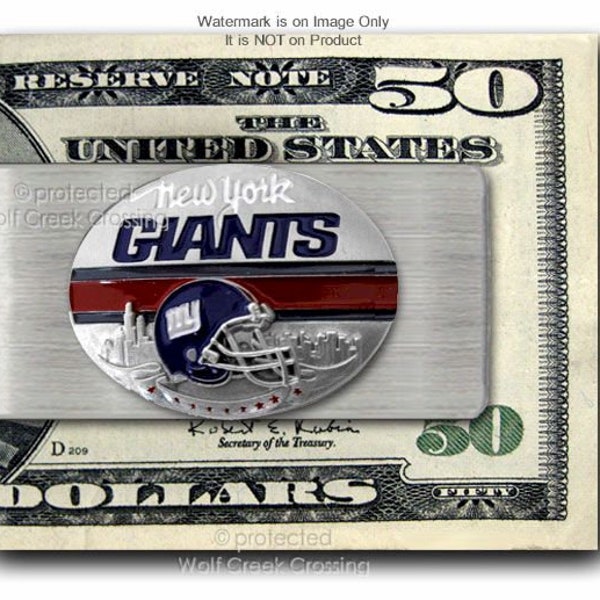 New York Giants Stainless Steel Money Clip - Football Team Sports Collectible Memorabilia - Let's Go Giants Let's Go - New! - Free Shipping