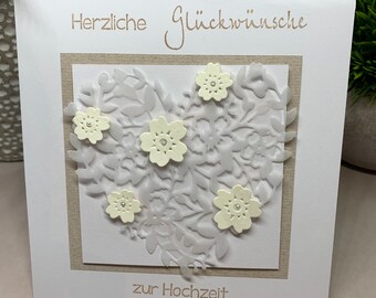 Hochzeitskarte Hochzeit Karte Herz romantisch edel weiß - keine Versandkosten -