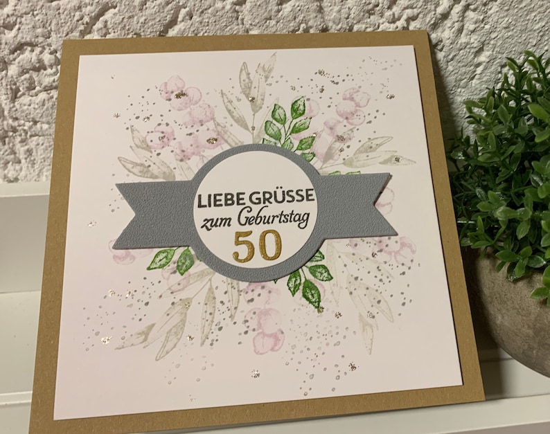 Geburtstagskarte 50 Zum 50. Geburtstag fünfzig Blumen Blumenkranz keine