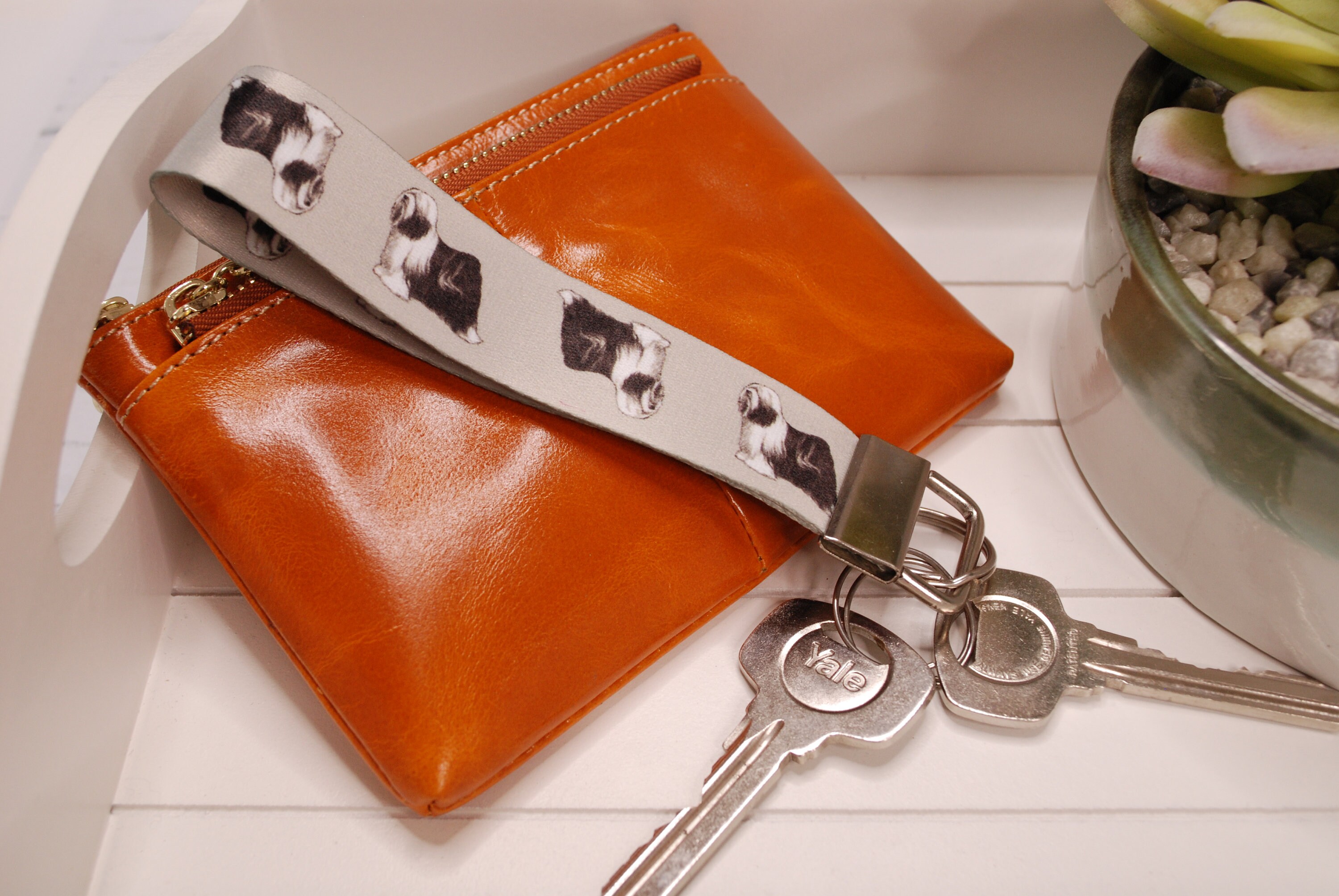 Tibetan Terrier Keyring, Handmade Wristlet Keychain, Tibetan