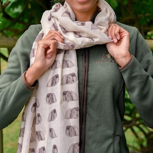 Pekingese dog hand printed fashion scarf, printed by us in the UK, puppy Toy dog show scarf supplied in a personalised gift box