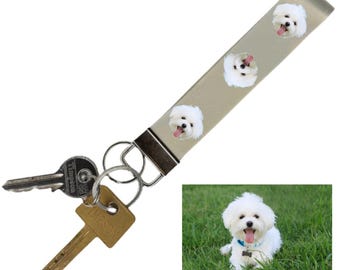 Grey Personalised Pet Wristlet Keyring – Custom Dog Photo Keychain, gift for dog owner