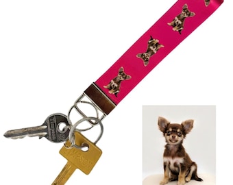 Roze gepersonaliseerde sleutelhanger huisdier polsbandje – aangepaste hondenfotosleutelhanger, cadeau voor hondenbezitter