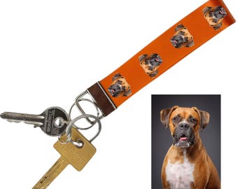Orange Personalised Pet Wristlet Keyring – Custom Dog Photo Keychain, gift for dog owner