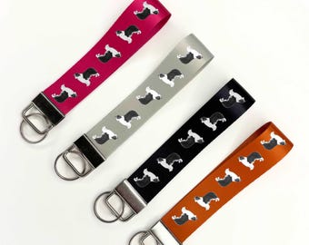 Sleutelhanger met border collie-ontwerp, handgemaakte sleutelhanger met polsbandje, keyfob border collie-hond