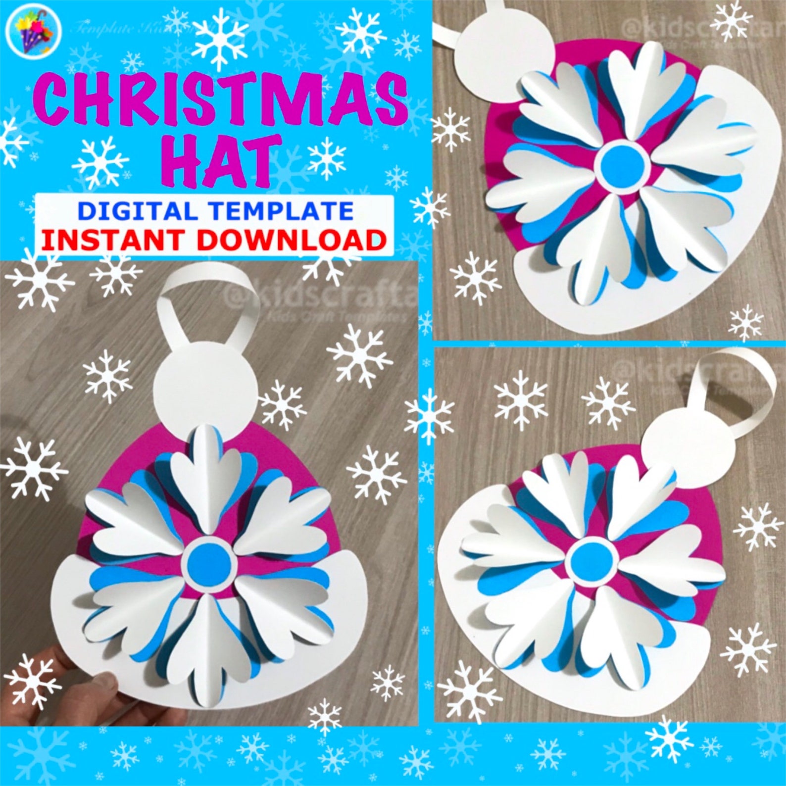 Printable Christmas Hat Snowflake Craft for Kids Winter Door - Etsy