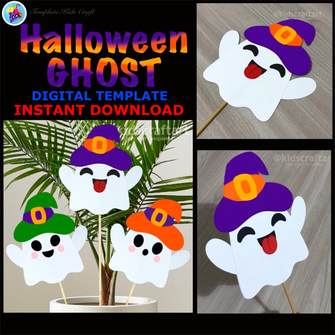 Cute Halloween Ghost Craft Printable Kit for Kids Fall October Kawaii