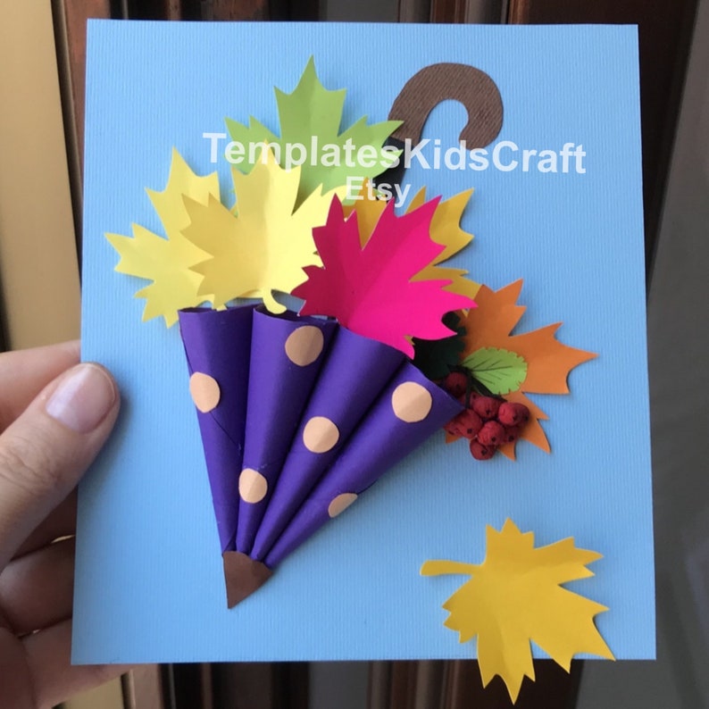 3D Paper Craft Fall Umbrella Template Kids Craft image 1
