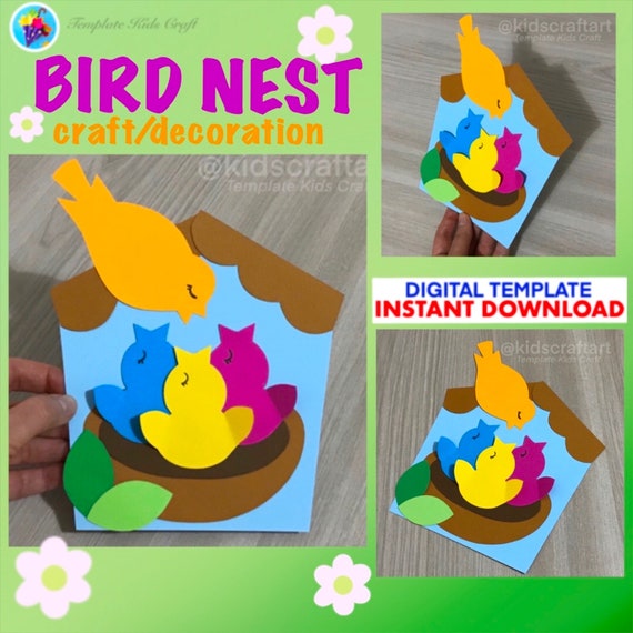 Printable Bird Nest Spring Birdhouse Craft for Kids Paper Chick